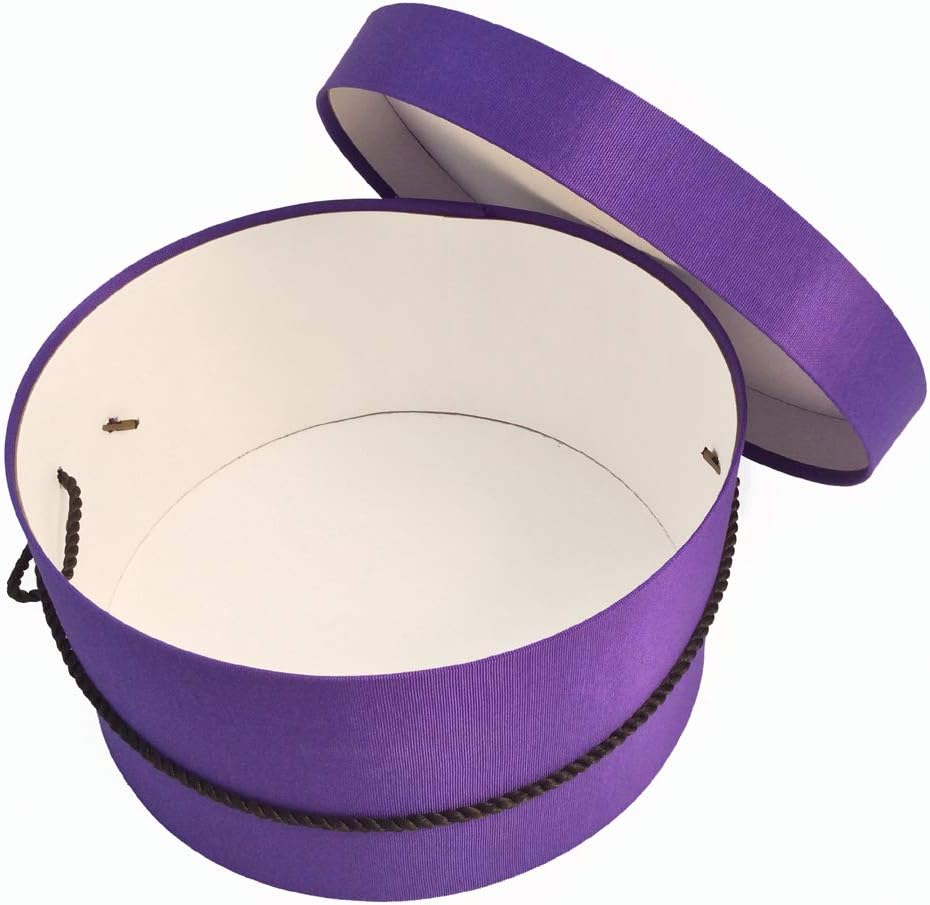 Sarah's Hat Boxes Classic Dark Purple Hat Box – 14.75" x 7.5" (Dia. x Ht.) Handmade in USA – Odorless Non-Toxic Adhesive, Cording Handle – Premium Storage for Hats & Accessories