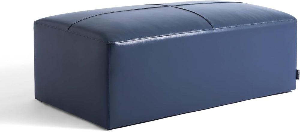 Genuine Leather Ottoman Bench, Upholstered Ottoman Table with Solid Wood Fram...
