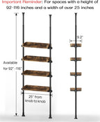 ALLZONE Bathroom Organizer, Over The Toilet Storage, 4-Tier Adjustable Wood Shelves for Small Rooms, Saver Space Rack, 92 to 116 Inch Tall, Narrow Cabinet, Rustic Brown