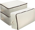 Omygarden 3 Pack Clothes Storage Bag Organizer with Sturdy Zipper for Quilts, Sweaters, Beddings, Blanket, Blouses and More, Beige