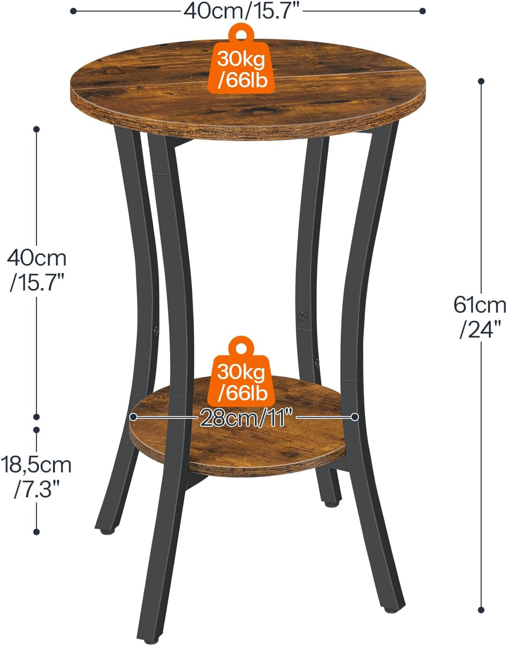 HOOBRO Round Side Table 15.7", 2-Tier Sofa End Table, Small Storage Nigh...