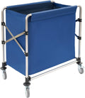 Commercial Laundry Cart with Wheels,Folding Laundry Hamper Cart,Heavy Duty Rolling Basket with Large Capacity,Sorter Trolley for Home Hotel Apartment (Blue, 34.25 * 19.7 * 36.22in)