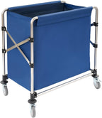 Commercial Laundry Cart with Wheels,Folding Laundry Hamper Cart,Heavy Duty Rolling Basket with Large Capacity,Sorter Trolley for Home Hotel Apartment (Blue, 34.25 * 19.7 * 36.22in)
