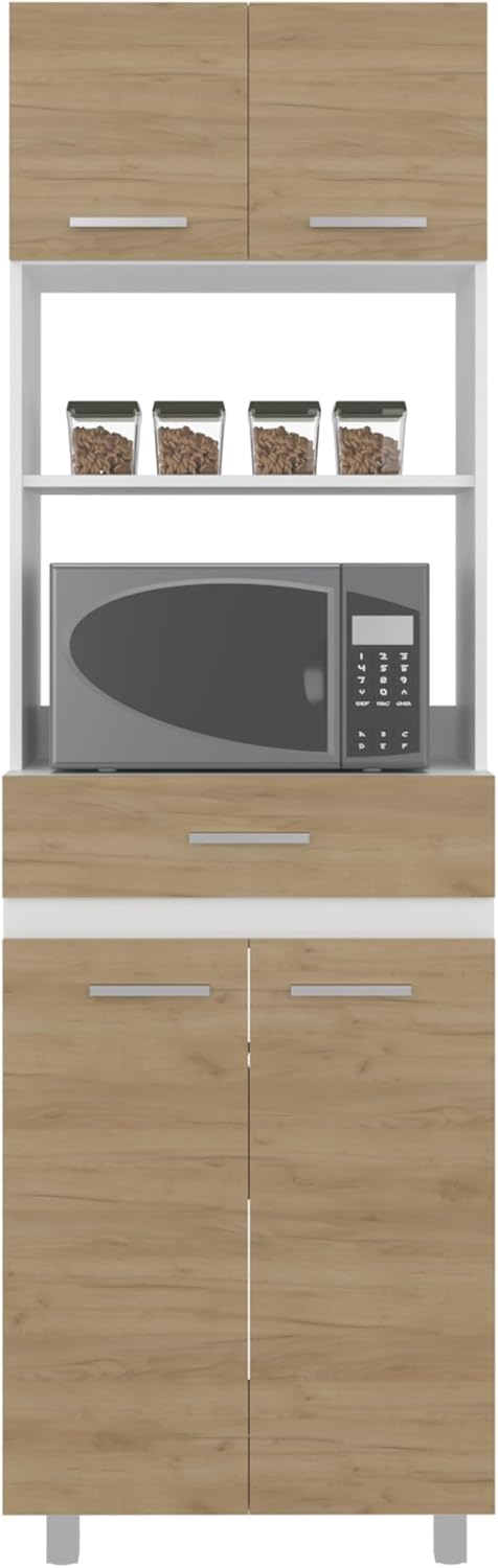 24" Beggs Kitchen Pantry, 4 Doors, 1 Drawer, 4 Legs, 4 Shelves, Natural ...