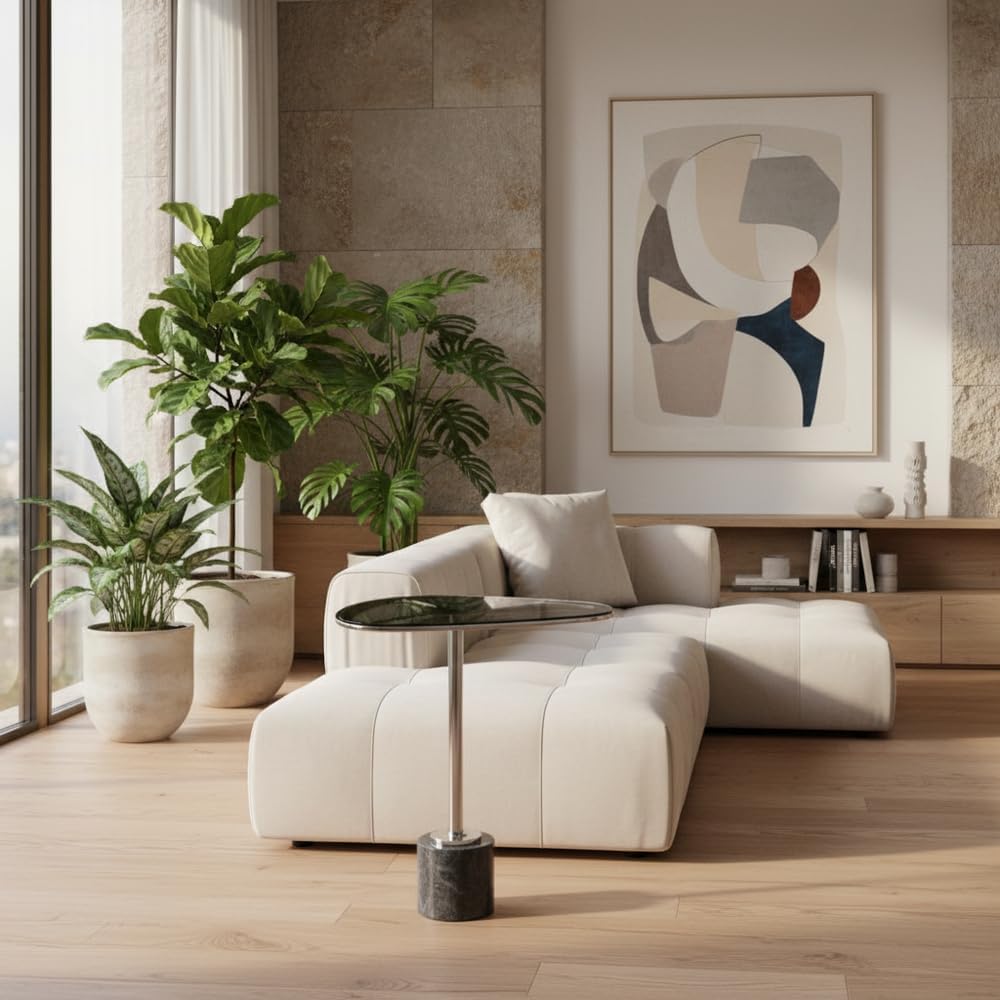 Modern Day Accents 3741 Moderna End Table, Marble and Glass Side Table with P...