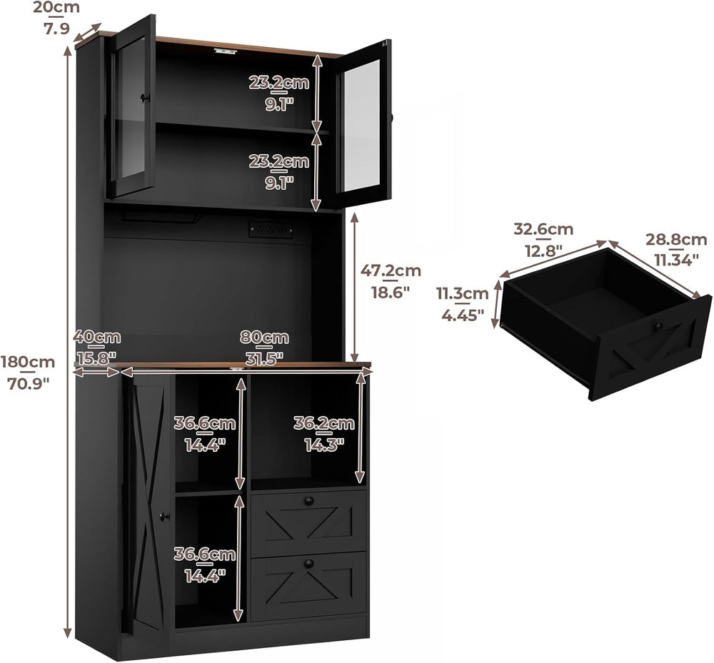 71‘’Kitchen Pantry Storage Cabinet with LED Lights and Power Outlet, Tall Far...