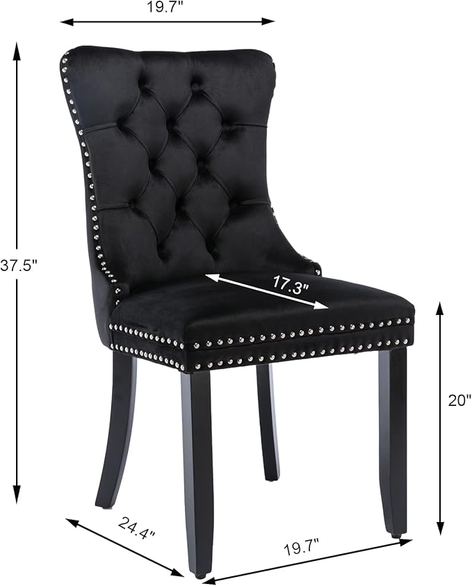 Black Dining Chairs Set of 6, Upholstered Velvet Dining Room Chairs with Back Ring Pull Trim and Solid Wood Legs,Modern Dining Chairs Perfect for Dining Room,Living Room,Kitchen(Black)