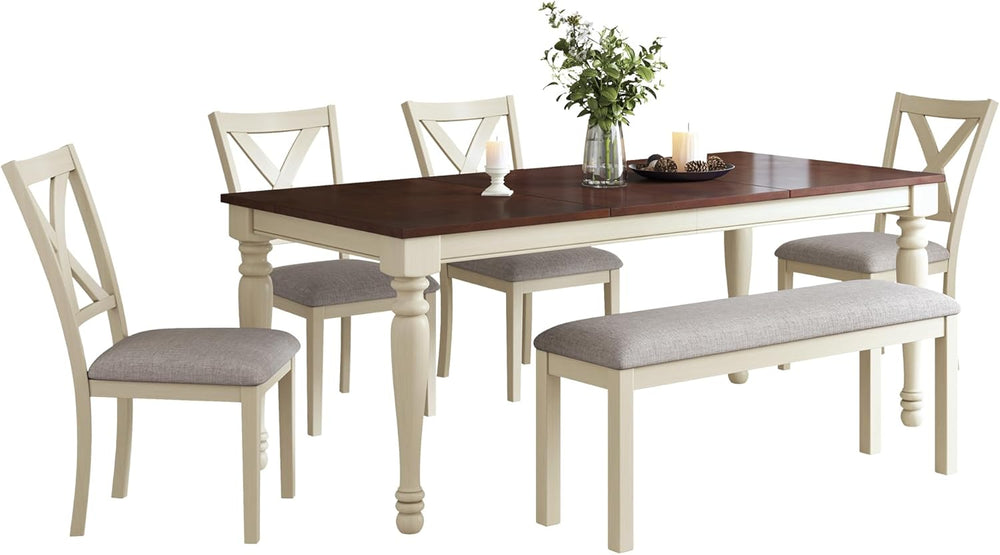 AMERLIFE 6-Piece Farmhouse Dining Table Set for 6-7, 71" Solid Wood Kitc...