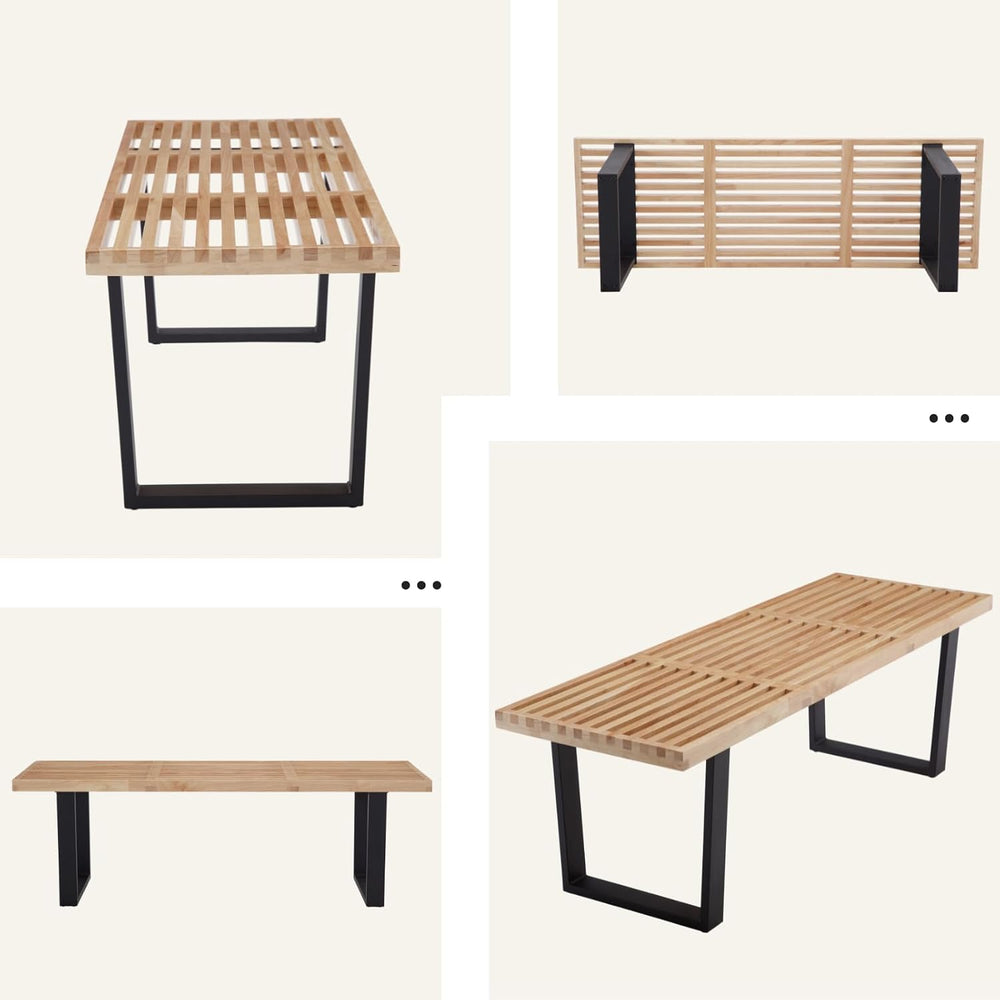 55" Natural Wood Entryway Bench, Industrial End of Bed Bench for Bedroom...