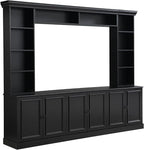 SOFTSEA 4-Piece Entertainment Center Wall Unit for TVs up to 70", Large TV Stand Wall Unit with Bookshelves, 6 Doors & Adjustable Shelves, Media Console with Bridge for Living Room, Black