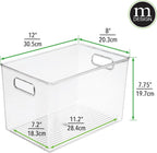 mDesign Deep Plastic Home Storage Organizer Bin with Built-in Handles for Cube Furniture Shelving in Office, Closet, Cabinet, Bedroom, Bathroom, Nursery, Dorm - 4 Pack - Clear