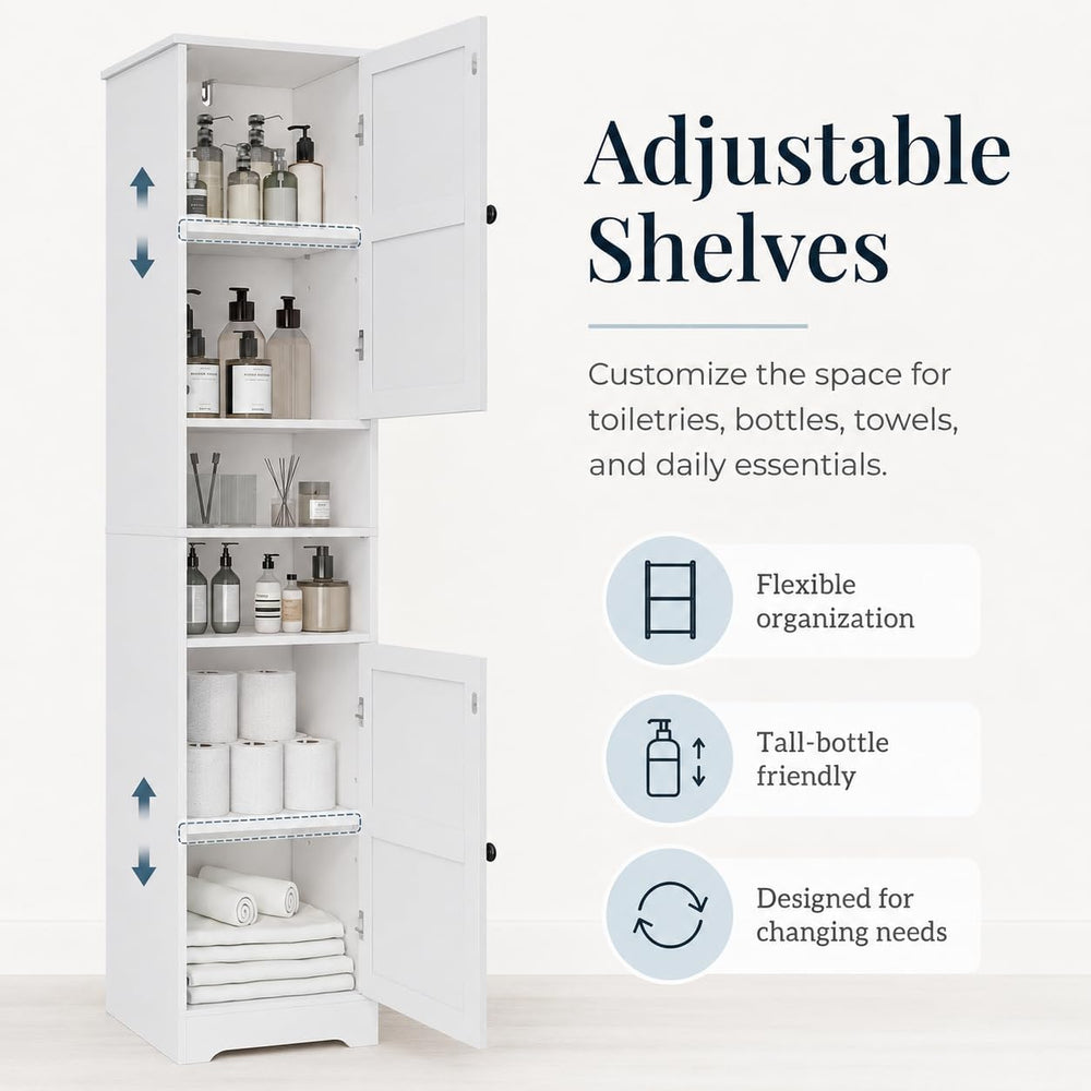 Viaozutis Tall Bathroom Storage Cabinet, Slim Freestanding Cabinet with Adjus...
