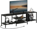 HOOBRO TV Stand with Power Outlets to 75 Inches, TV Console Table with Open Storage Shelves Cabinet, Industrial Media Entertainment Center for Living Room Bedroom, Black BB60DS01