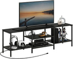 HOOBRO TV Stand with Power Outlets to 75 Inches, TV Console Table with Open Storage Shelves Cabinet, Industrial Media Entertainment Center for Living Room Bedroom, Black BB60DS01