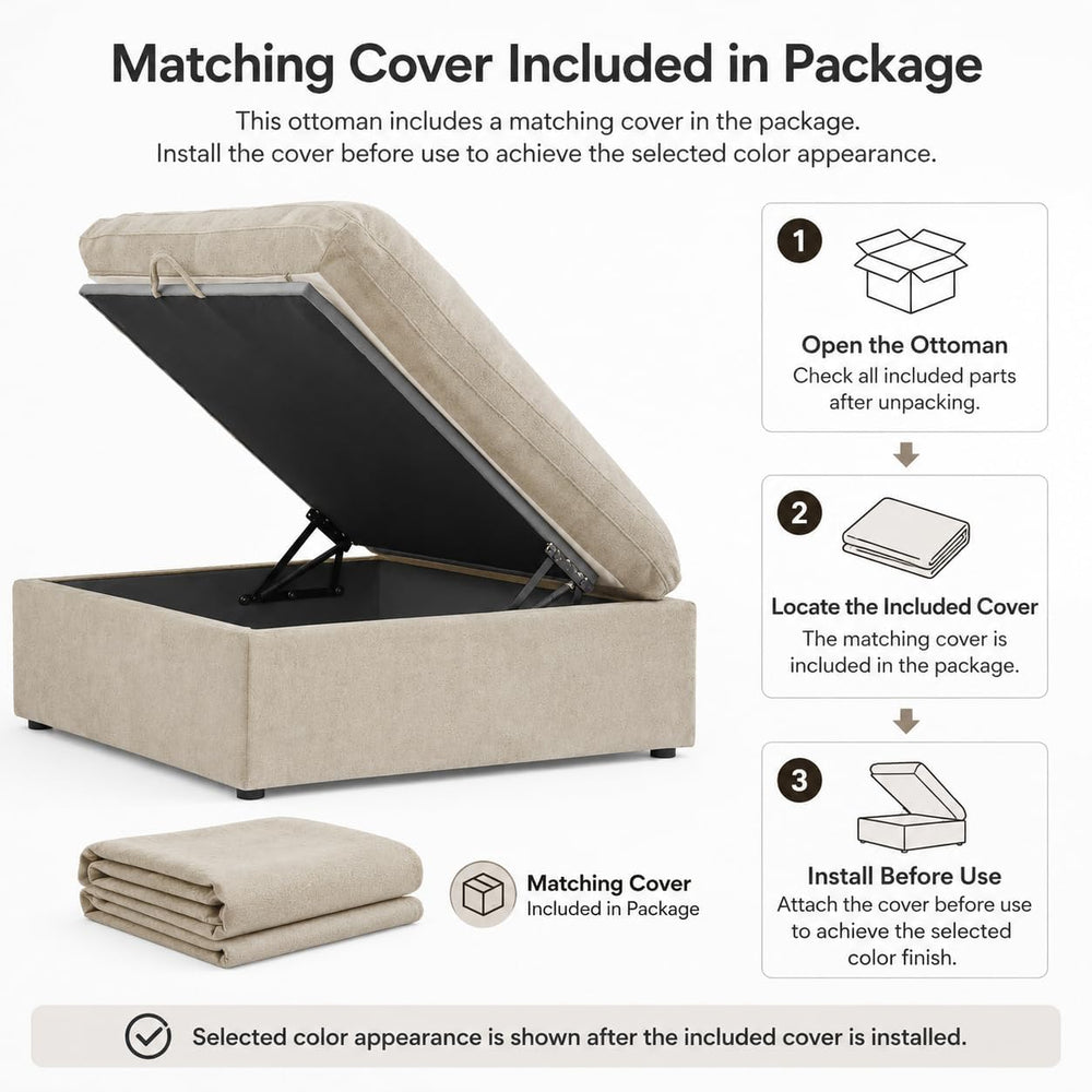 JACH Storage Ottoman for Living Room, Cushion Cover Removable, Minimalist Foo...