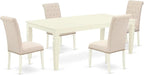 East West Furniture LGBR5-LWH-02 5 Piece Dining Room Table Set Includes a Rectangle Kitchen Table with Butterfly Leaf and 4 Light Beige Linen Fabric Parson Chairs, 42x84 Inch, Linen White