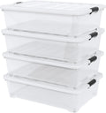 Saedy 50 L Plastic Under Bed Storage Bin with Wheels, 4 Pack Clear Latching Container Box, F
