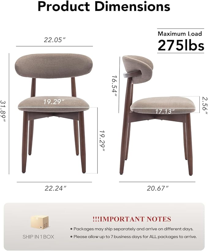 Dining Room Chairs Set of 2, Upholstered Farmhouse Dining Chairs, Modern Fabric Kitchen Chairs with Solid Wood Leg,Camel