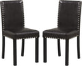 Giantex Dining Chairs Set of 2, Faux Leather Upholstered Parsons Kitchen Chair with Solid Rubber & Bent Wood Legs, Thick Padded Seat, Armless Side Chairs for Living Dining Room Restaurant, Brown