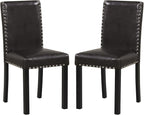 Giantex Dining Chairs Set of 2, Faux Leather Upholstered Parsons Kitchen Chair with Solid Rubber & Bent Wood Legs, Thick Padded Seat, Armless Side Chairs for Living Dining Room Restaurant, Brown
