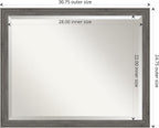 Amanti Art Grey Wall Mirror 25x31 Regis Barnwood Grey Narrow Rectangle Bathroom Mirror for Wall Decor Living Room, Large Country Rustic Wood Frame, Hangs Horizonally and Vertically, Bathroom Decor,