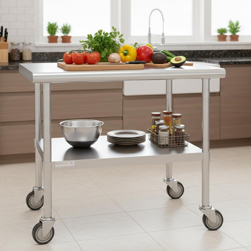 STABLEINK Stainless Steel Table with Wheels 36x24 Inches 3ft for Prep