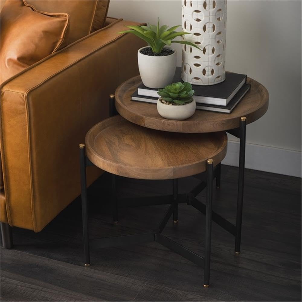 Pemberly Row Nesting Side Tables, 22.5Lx22.5Wx20.8H, Mango Wood Tray Tops, Fo...