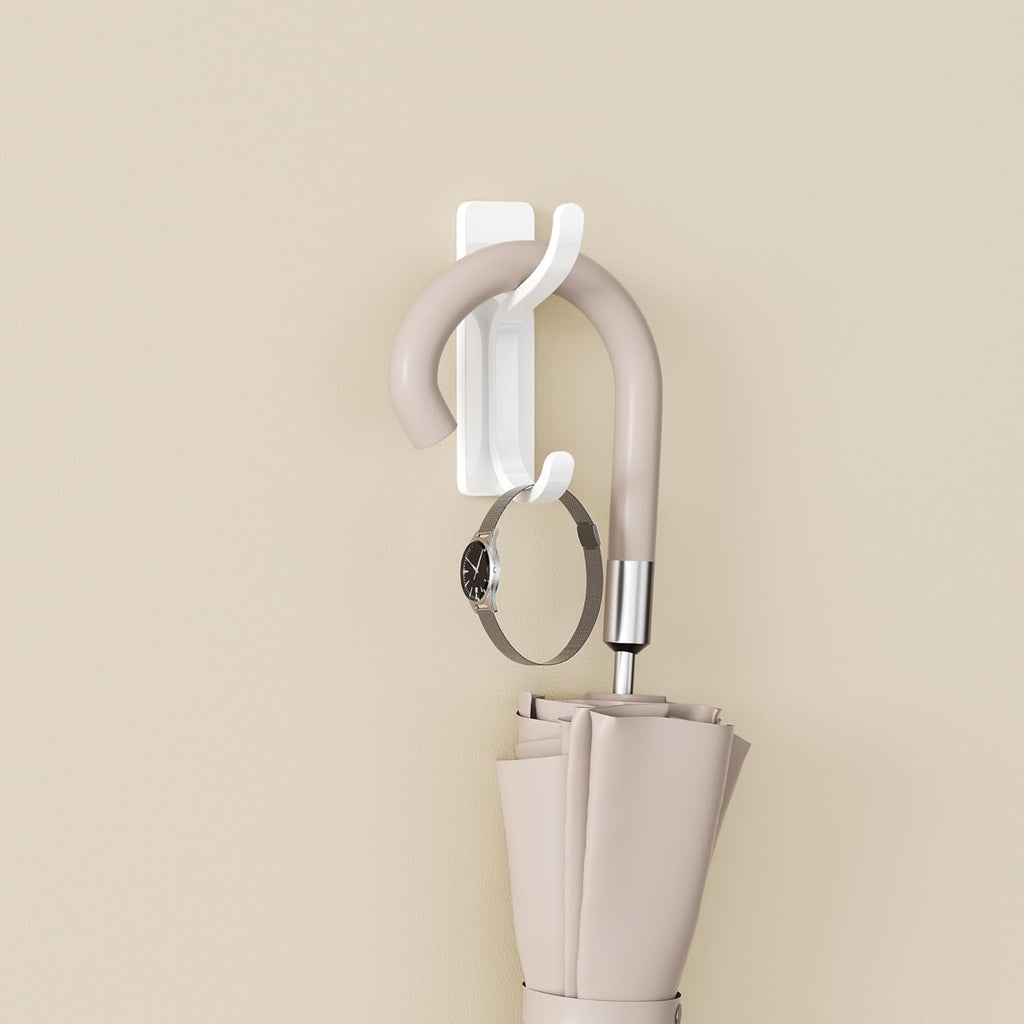 2 Pack Wall Hooks for Hanging: Adhesive Coat Hooks for Hat, Towel, Purse, Clothes, Keys, Backpack, Hangers for Door, Kitchen, Bathroom, Shower, Heavy Duty Stick On, Hold 13 lb, Stainless, White