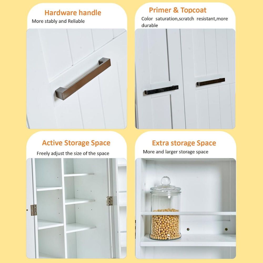 Kitchen Pantry Storage Cabinet - Freestanding Pantry Cabinet with 4 Doors &am...