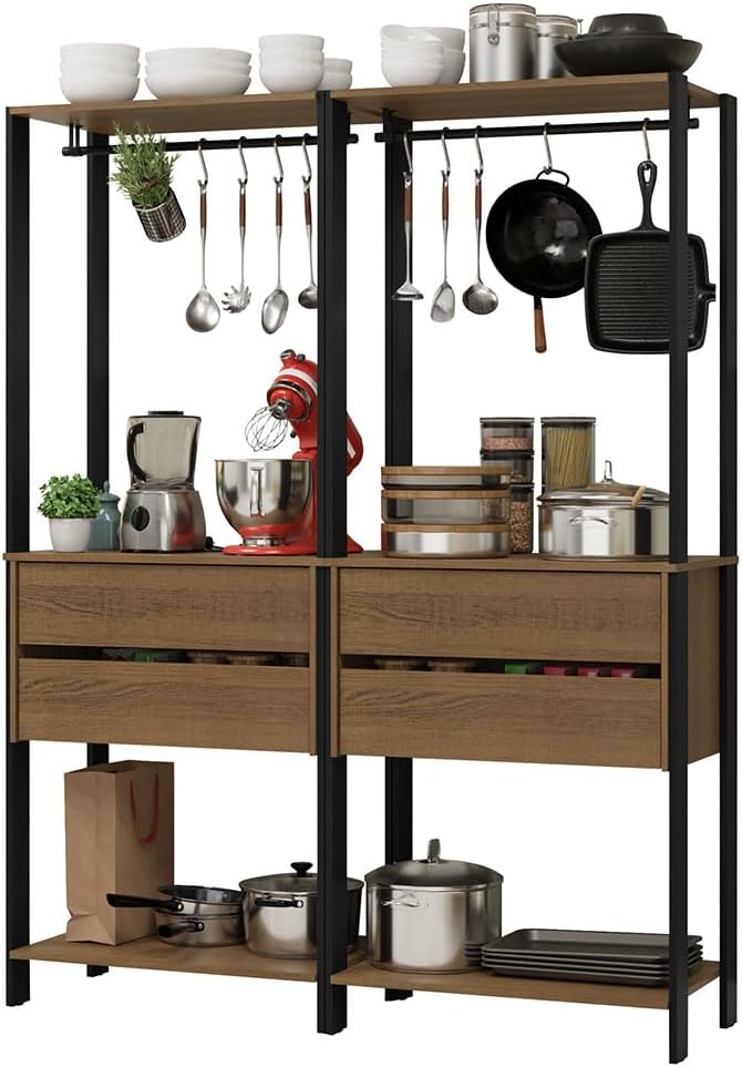 Madesa Kitchen Pantry Storage Rack with 4 Drawers 4 Shelves and 2 Hanging Rod...