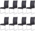 AZmac Modern Leather Dining Chairs Set of 8,Armless Kitchen Chairs,Dining Room Chairs with Upholstered Padded Seat and Sturdy Chrome Legs for Dining Room,Kitchen (Set of 8, Black+PU Leather)