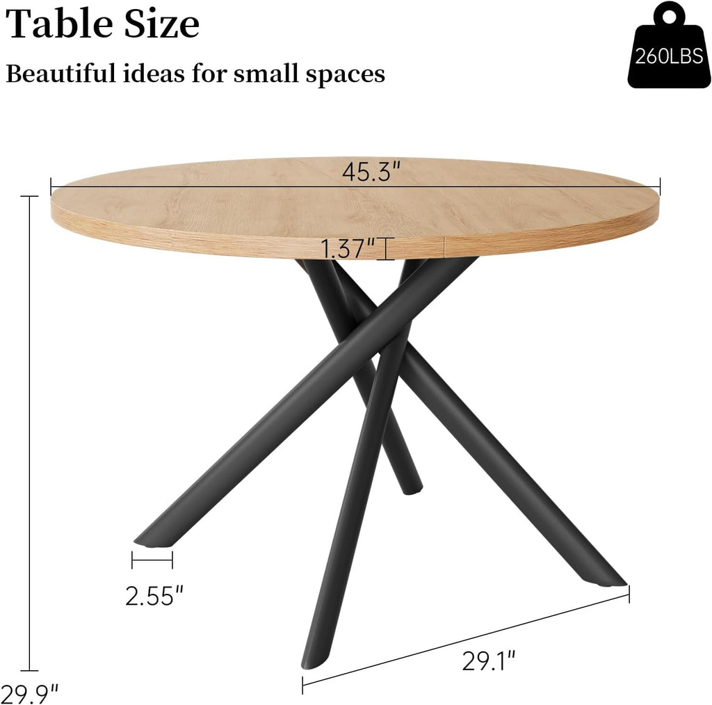 HIPIHOM 45.3 Inch Modern Round Dining Table for 4, Space-Saving Dinette with Carbon Steel Legs for Home Kitchen Apartment(Oak Table)
