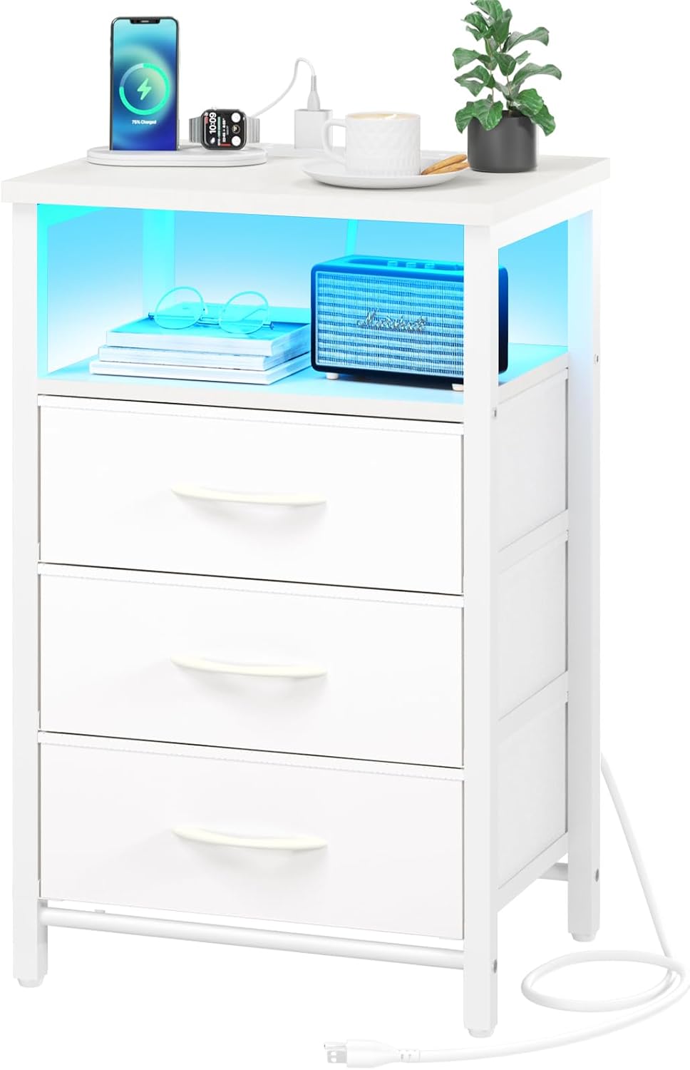 Yoobure Night Stand with Charging Station, 16 Colors LED Nightstand with USB ...