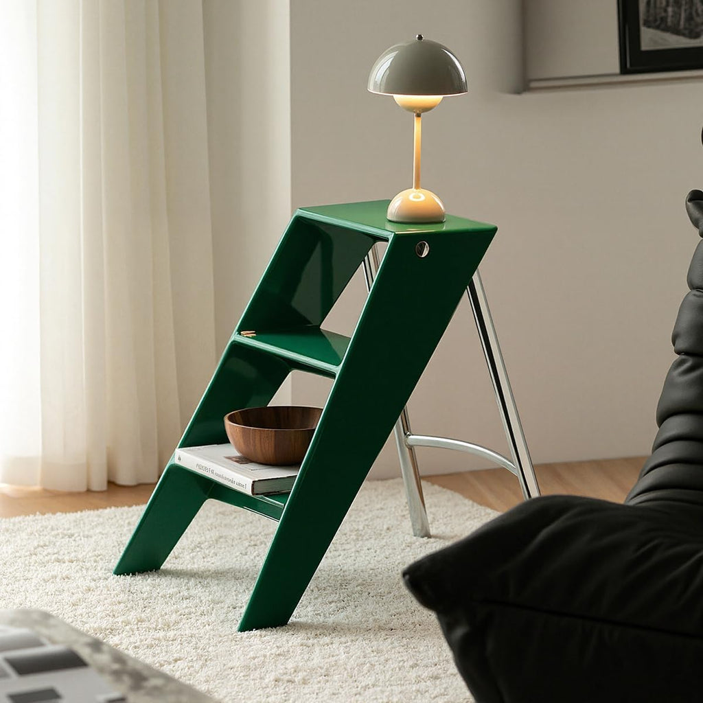 Home Folding Ladder Frame Indoor (Green) Multi Functional Thick Folding Ladder Stool Simple Creative Anti Slip Plastic Edge Table Ladder Frame