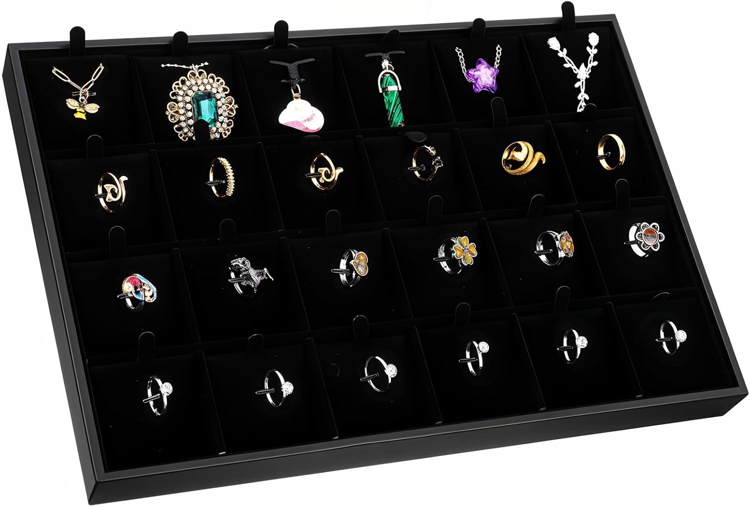 Velvet Jewelry Tray for Drawers Black Jewelrys Display Tray Stackable Jewelry Organizer Trays for Necklace Bracelet Ring Watch
