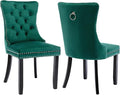 Green Velvet Dining Chairs Set of 2, Upholstered Dining Room Chairs with Back Ring Pull Trim and Solid Wood Legs, Tufted Wingback Kitchen Chairs for Dining Room,Living Room,Kitchen(Green)