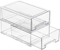 2 Pack Stackable Pull-Out Storage Drawers，Plastic Clear Organizer Bins with Handles，Easily Clean for Craft, and Toy Organization，Kitchen Undersink，Cabinet，Fridge，Closet，Pantry，Office，Bathroom
