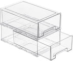 2 Pack Stackable Pull-Out Storage Drawers，Plastic Clear Organizer Bins with Handles，Easily Clean for Craft, and Toy Organization，Kitchen Undersink，Cabinet，Fridge，Closet，Pantry，Office，Bathroom