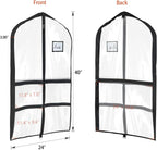 Univivi 40 Inch Dance Costume Garment Bags for Dancers, Black, 2 Pack | Breathable Fabric, Clear PVC Window, 4 Clear and 1 Back Zip Pocket, Foldable Costume Bag for Dance Costumes, Dresses, Suits