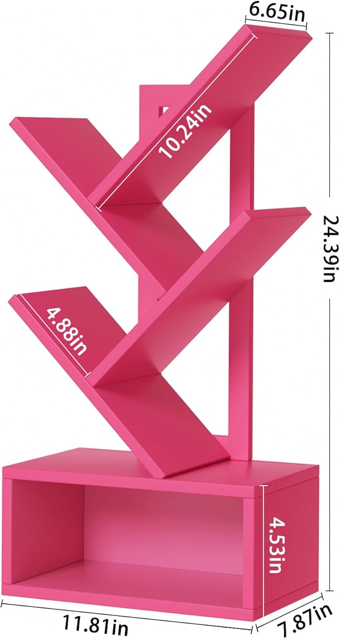 Small Tree Book Shelf,5 Tier Black Tree Bookshelf,Desktop Bookcase,Modern Desk Display Storage Bookshelves,Floor Standing Organizer Bookcases for Living Room,Bedroom,Office