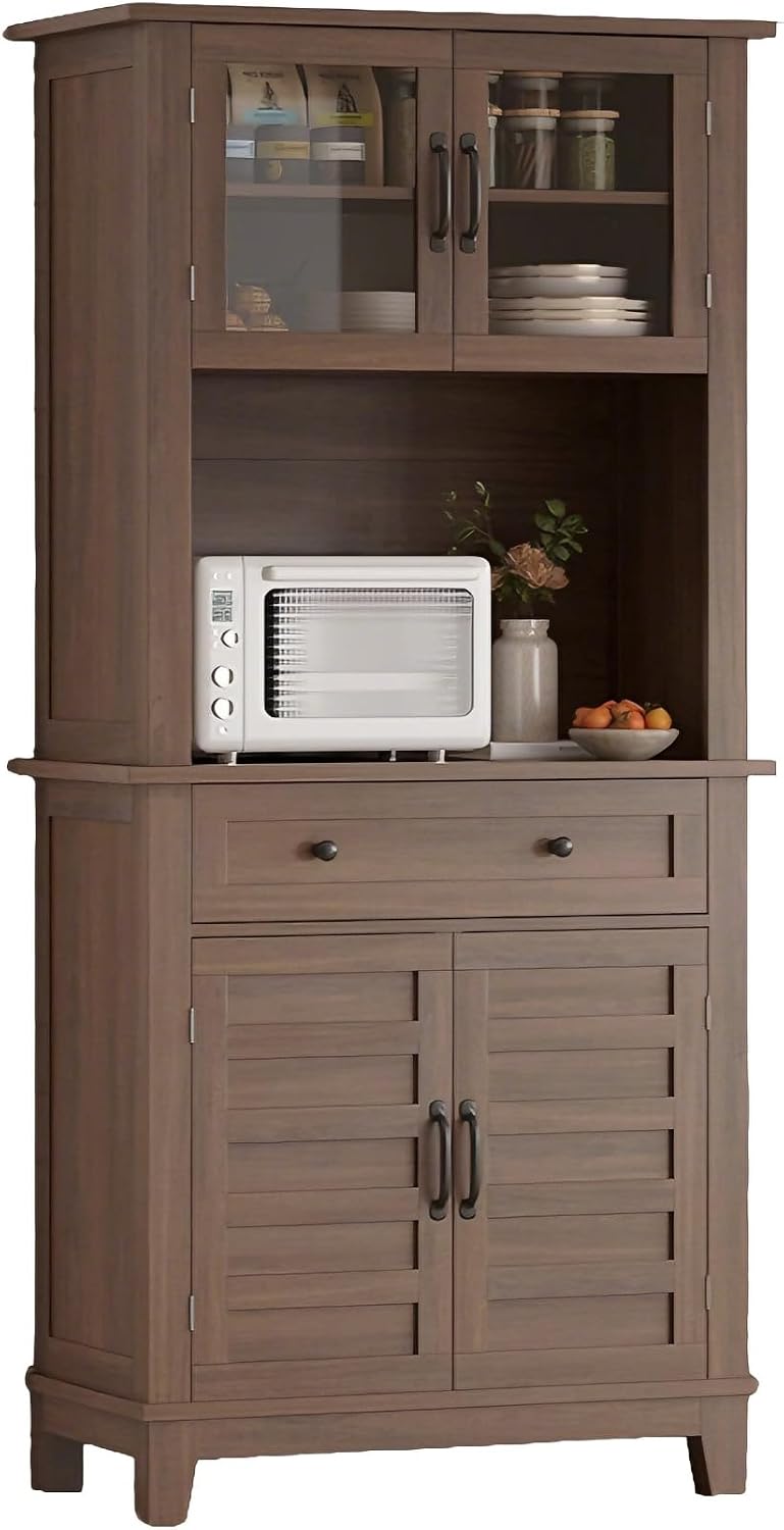 GarveeHome 72 in Tall Kitchen Pantry Cabinet, Kitchen Hutch Bar Cabinet with ...