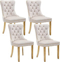 Beige Velvet Dining Chairs Set of 4, Upholstered Dining Room Chairs with Back Ring Pull Trim and Golden Stainless Steel Legs,Modern Kitchen Chairs for Dining Room,Living Room,Kitchen(Beige)