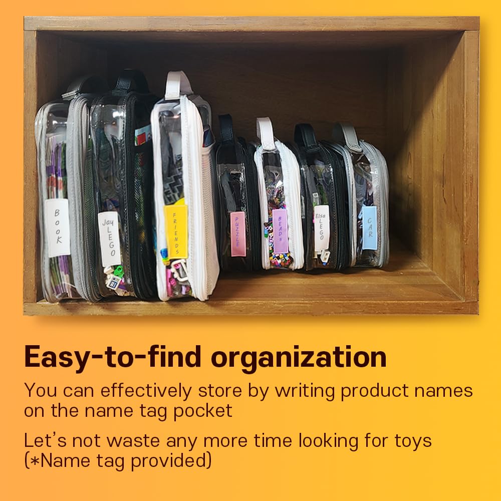 holay 4 Packs PVC Zippered Blocks Set, Toy, Clay, Board game Storage Organizer Case (Name Tag, Manual Pocket) (Gray, Small, Large)
