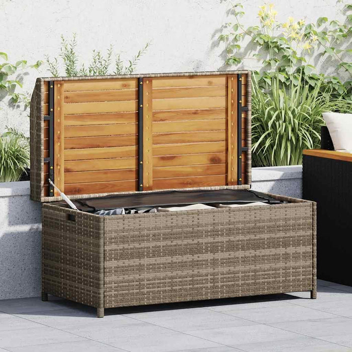 Patio Storage Bench Gray 39.4x19.7x20.5 Inch Poly Rattan Outdoor Seat with Storage Box and Waterproof Bag