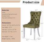Luxury Upholstered Dining Chairs Set of 2, Olive Green Kitchen Chair with Silver Metal Legs, Velvet Tufted Back Dining Chair, Sillas de Comedor, Modern Kitchen & Dining Room Chairs (Olive, 2 Pcs)