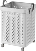 UAK Laundry Basket with Wheels, Collapsible Plastic Laundry Hamper with Handle, Foldable Laundry Basket Organizer for Laundry and Bathroom (Soft Gray, XXL)