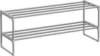 SONGMICS Shoe Rack, 2-Tier Shoe Organizer, Metal Storage Shelf, Upright or Upside Down, for 12-15 Pairs, Stackable, for Entryway, 11.8 x 36.2 x 13.4 Inches, Gray ULSA012G01