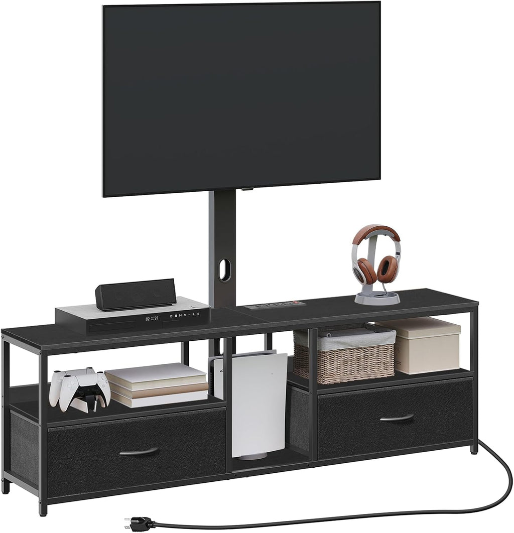 MAHANCRIS TV Stand with Mount for up to 75", Entertainment Center with Switch-Controlled Charging Station, Swivel TV Stand Mount with Fabric Drawers, for Living Room, Black TVBK154E01N2