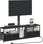 MAHANCRIS TV Stand with Mount for up to 75", Entertainment Center with Switch-Controlled Charging Station, Swivel TV Stand Mount with Fabric Drawers, for Living Room, Black TVBK154E01N2