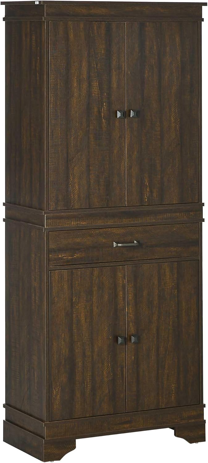 HOMCOM 72" Farmhouse Kitchen Pantry, 4-Door Rustic Storage Cabinet with ...